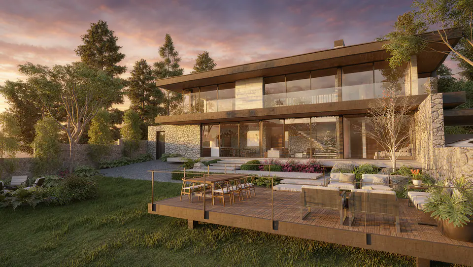 Render 3D 4 de 10 · Nahuel Huapi, vivienda unifamiliar frente al lago en San Carlos de Bariloche