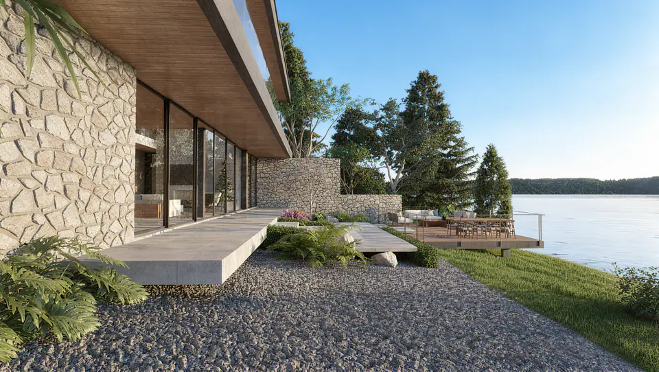 Render 3D 3 de 10 · Nahuel Huapi, vivienda unifamiliar frente al lago en San Carlos de Bariloche