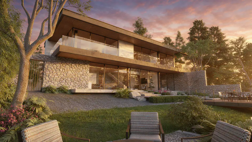 Render 3D 6 de 10 · Nahuel Huapi, vivienda unifamiliar frente al lago en San Carlos de Bariloche