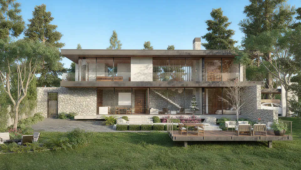 Render 3D 1 de 1 · Nahuel Huapi, vivienda unifamiliar frente al lago en San Carlos de Bariloche