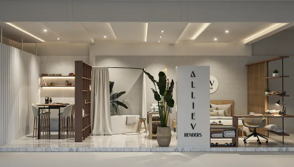 Render 3D 1 de 1 · Home Deco, showroom comercial en Buenos Aires