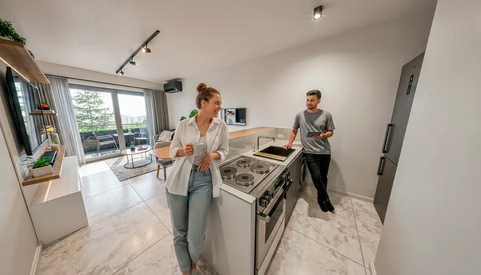 Render 3D de la cocina · JVR 760, edificio residencial en Villa Crespo, CABA