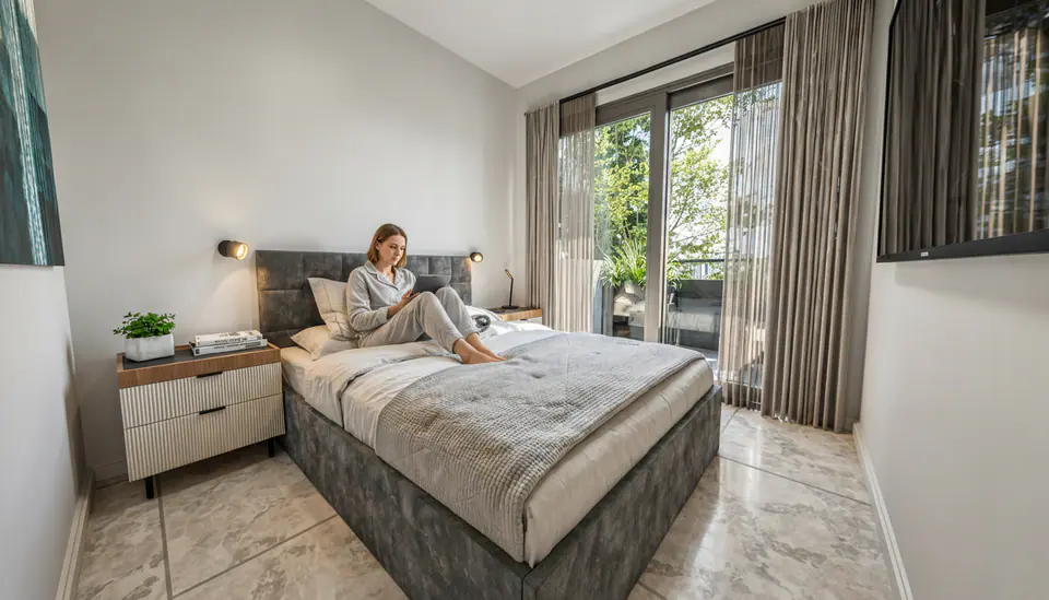 Render 3D del dormitorio · JVR 760, edificio residencial en Villa Crespo, CABA