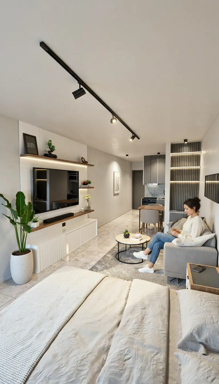 Render 3D del living · JVR 760, edificio residencial en Villa Crespo, CABA
