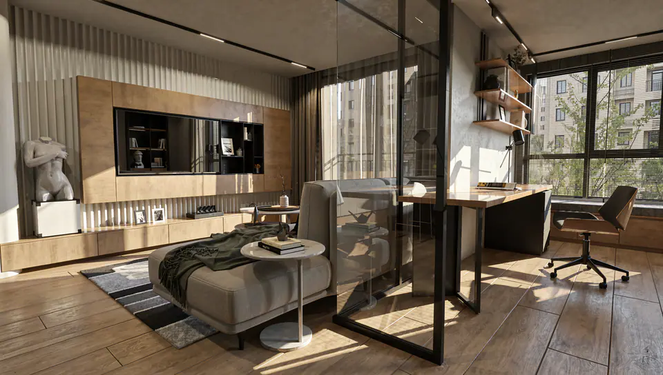 Render 3D 3 de 3 · Luminis Casa & Oficina, vivienda con oficina integrada en Buenos Aires