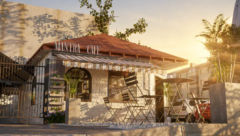 Render 3D 1 de 1 · Mantra Café, local gastronómico en Ciudad Jardín, Buenos Aires